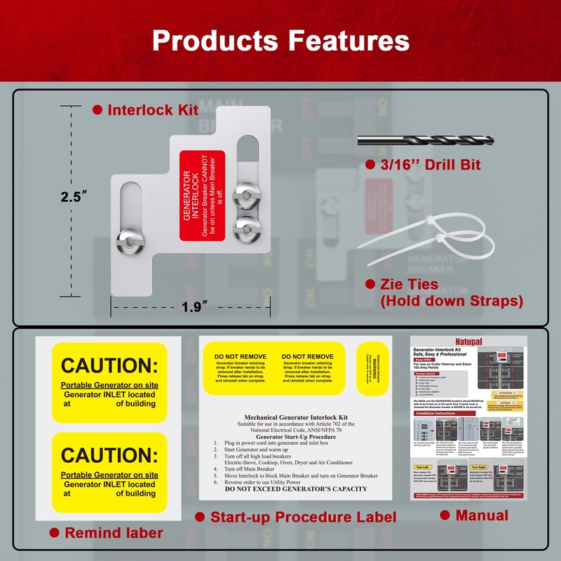 Natupal Generator Interlock Kit Compatible with GE 100 Amp Panels.