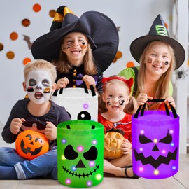 80UncleKimby - Bolsas de dulces para Halloween con forma de cubeta de truco o golosina, cesta de calabaza para niños con pulseras adhesivas, 4 piezas