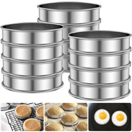 12 PCS Crumpet Rings 10cm Stainless Steel Baking Rings, Dishwasher Safe