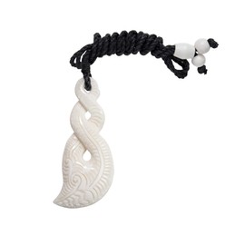 81stgeneration Women's Men's Hand Carved Bone Long Engraved Maori Double Pikorua Pendant Necklace