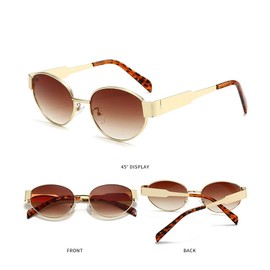 mingkeda Trendy Retro Oval Sunglasses for Women Men - Fashion Designer Sun Glasses - Rectangle Metal Frame Shades (Shiny Gold/Brown)