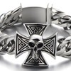 Mens Large Skull Cross Bracelet Stainless Steel Curb Chain Biker