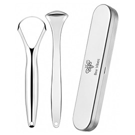 BEE VIBES Raspador de Lengua Acero Inoxidable 2 Piezas con Estuche | 2 piezas + estuche, acero inoxidable, reutilizable, higiene bucal, aliento fresco, adultos