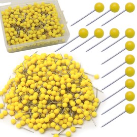 500Pcs Yellow Map Pins, 1/8 Inch Map Tacks, Round Ball Head Map Push Pins, Small Thumb Tacks Push Pins for Travel Map, Bulletin Board, Picture, Cork Board, DIY Craft, School, Office, Home