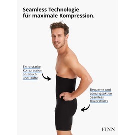 FINN Shapewear Men's Tummy Control Boxer Shorts without Seams - Strong Shaping Body Shaper Compression Shorts - Seamless Bodice Pants with High Waist for Men, black