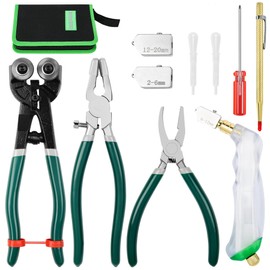 10Pcs Heavy Duty Glass Running Breaking Pliers and Class Cutters Tools Kit, Breaker Grozer Pliers with Curved Jaws,Glass Cutters for Stained Glass, Mosaics, Fusing, Breaking