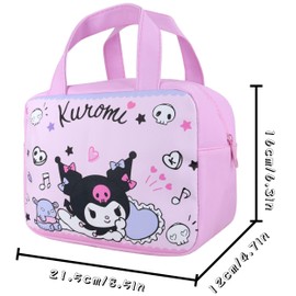 Roffatide Anime Kuromi Lunch Bag for Work Reusable Insulated Lunch Box Travel Picnic Container Lunch Box for Girls Boys