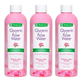 De La Cruz Rose Water and Glycerin for Face - Rosewater Facial Toner and Moisturizer for Skin and Hair 8 fl oz (236 mL) - 3 Bottles