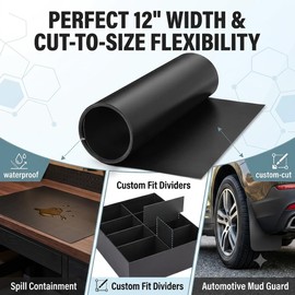 Black Plastic Roll 12x96x0.04inch, Hard Polypropylene Flexible Plastic Sheet into Roll, Easy Cut to Size for DIY Craft Material, Custom Gasket, Furniture Cabinet Drawer Protection Liner, Heat Bendable