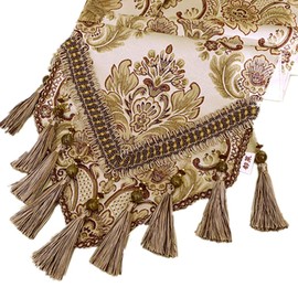 OZXCHIXU European Jacquard Fabric Multi-tassels table runner (14x88 inch, Khaki)