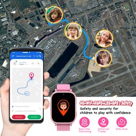 Ruopoem Kids Smart Watch Boys Girls - 4G Smart Watch for Kids GPS Tracker Watch Phone Video Call SOS Voice Chat Games School Mode Camera Alarm, KidsWatch Toy Birthday Gifts for 4-12 Years Old