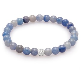 day.berlin Women's Pearl Bracelet Neo Genuine Natural Stone Bracelet with 6 mm Gemstones, Flexible Drawstring 17 cm Long with Rhinestone Pearl, Hand Knotted for Women, Natural stone, rubber, Donglin