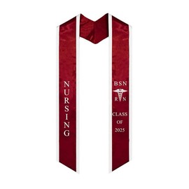 Ovaltag BSN RN Nursing Graduation Stole Embroidery Sash Class of 2025 - Color: Burgundy with White trim