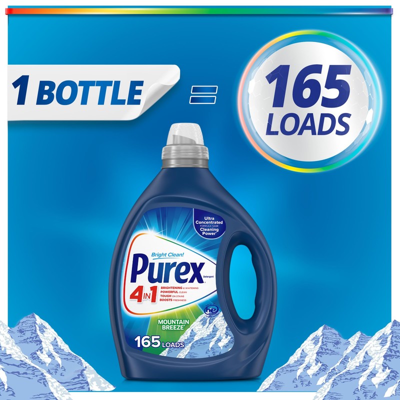 Purex 4-in-1 Laundry Detergent Liquid, Mountain Breeze, 82.5 oz, 165