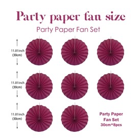 Red Party Decorations,Paper Decorations for Party,Girls Party Decorations Party Paper Fans Bulk 12in,Anniversary Decorations for Party 30 Color DIY Set （Wine Red）