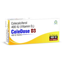 Vitamin D 400 IU –Equivalent to 10 mcg - ColeDose D3, Premium Vitamin - Easy Swallow 30 Tablets- One a Day