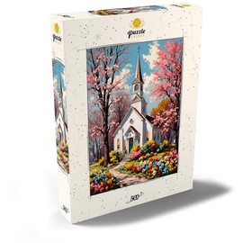MyPuzzle Romantic Country Church in Spring - Blooming Garden Idyll - Premium 500 Piece Puzzle - MyPuzzle Special Collection by Puzzle Galaxy
