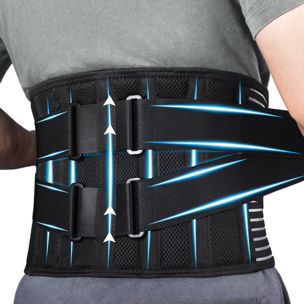 Erarrow Back Braces for Men and Women, Back Support Belt for Lower Back Pain Relief with 6 Stays, Breathable Lumbar Support Belt with Dual Adjustable Straps for Sciatica,Herniated Disc(L/XL)