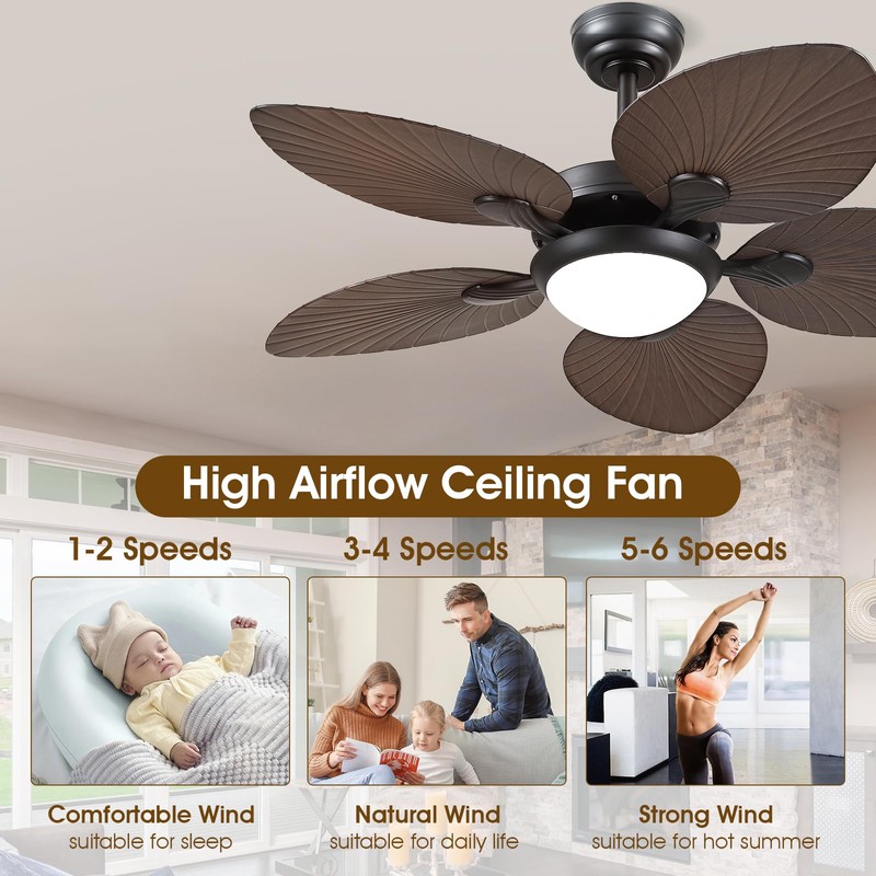 Wiviniya Tropical Ceiling Fans with Lights and Remote/APP Control, 44
