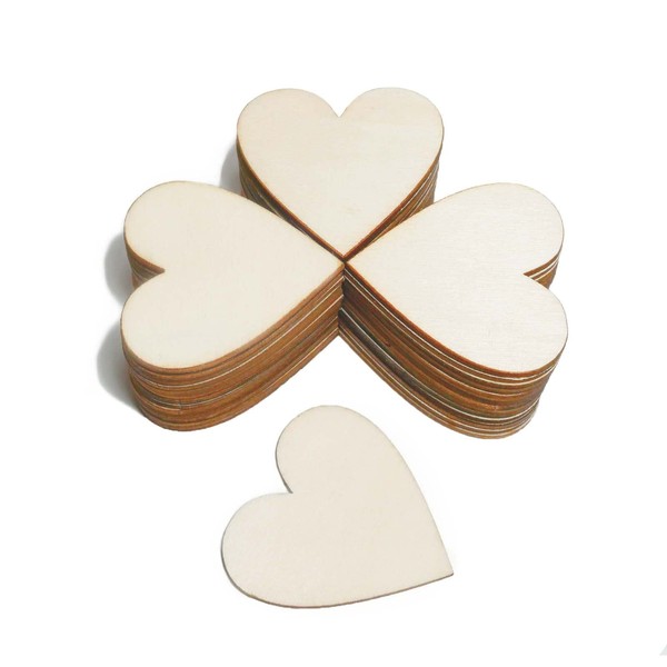 CUWELT Pack of 200 40 mm Wooden Heart Discs, 4 cm Wooden Hearts Wedding, Natural Wood Discs Unpainted, Decorative Hearts, DIY Craft Embellishments, Small Wooden Hearts for Crafts Wedding Guest Book