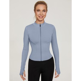 LUYAA Women's Active Wear Jacket Full Zip Athletic Cropped Workout Clothes Blue S