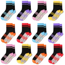 Girls Socks Toddler Socks Breathable Soft Sports Trainer Colourful 12 Pairs for Kids Children to School 10-14 Years