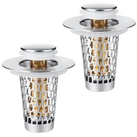 Bathroom Sink Drain Strainer 2Pack, Adoric Stainless Steel Sink Stopper for Bathroom Pop Up Stopper with Filter Basket Hair Catcher for Standard 1.1"-1.50" Sink Basin Hole