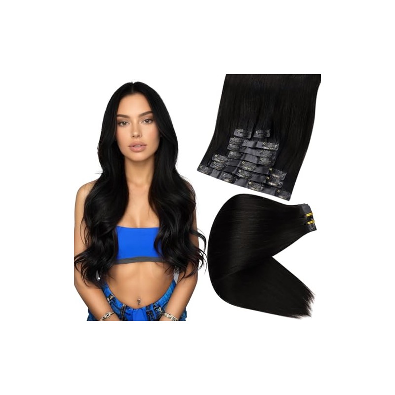 Full Shine Extensiones de Cabello Negro con Trama PU Invisible