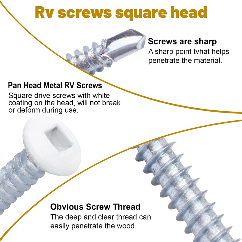 White Square Drive Trailer Exterior Self Tapping Screws # 8x1/2