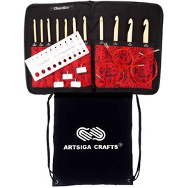 ChiaoGoo T-Spin Tunisian Interchangeable Crochet Hook Set Bamboo 1500-C 5.7-inch (14.5 cm) US Sizes E, F, G, 7, H, I, J, K, L, M & N with Project Bag