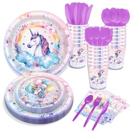 116Pcs Unicorn Birthday Party Supplies Tableware Kit Including Unicorn Balloons Party Plates and Napkins, Unicorn Paper Plates Cups Forks Kit for Unicorn Balloonss Theme Party, 16 Guests
