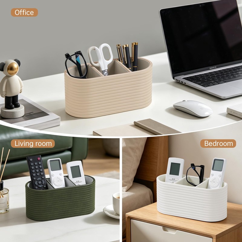 MEIBOOCH Remote Control Holder, Oval Pen Holder for Desk, Olive