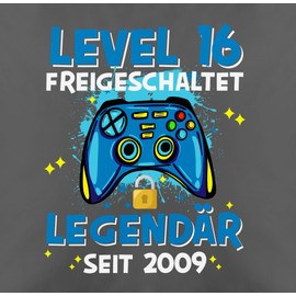 Shirtracer Cushion Cover - 16th Birthday Pillow - Level 16 Unlocked Legendary Since 2009-50 x 50 cm - Grey - Gifts Year Old for Birthday Gifts Birthday Gift Year Gift