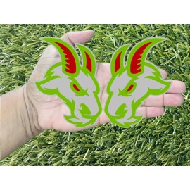 Badge Addictz Angry Goat Lime Green on Gray Red Eye & Horns Emblem Badge Car or Truck 2 Badges