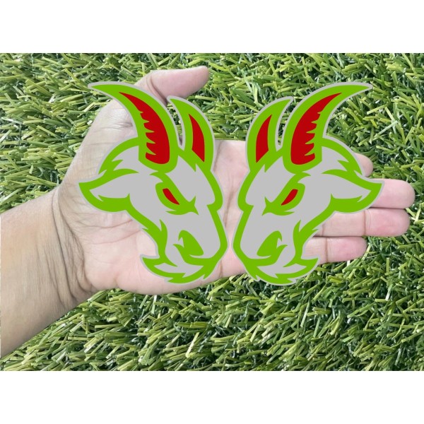 Badge Addictz Angry Goat Lime Green on Gray Red Eye