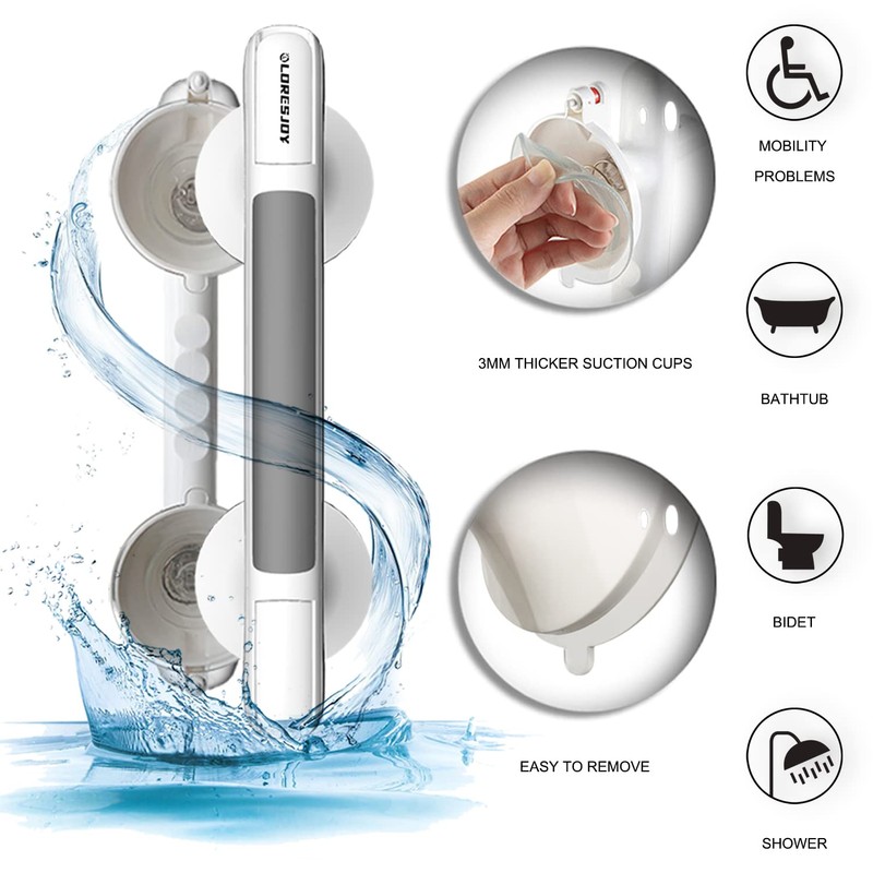 LORESJOY Shower Handles for Elderly Suction, 2 Pack Grab Bars