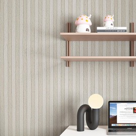 Livelynine 15.8x197 Tan Beige White Striped Wallpaper Peel and Stick Neutral Stripe Wall Paper Roll Stripes Accent Wall Panels Wood Contact Paper Waterproof Wood Panel Wallpaper for Bathroom Bedroom