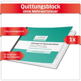 Primus Print Receipt Pad DIN A6 Landscape & Perforated, 2 x 50 Sheets with Duplicate - Without VAT, Copy & Continually Numbered - Receipt Pad Small Business - Invoice Pad - Receipt