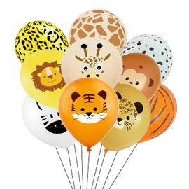 i-QiQi Jungle Safari Animals Balloons - 10 pcs 12 Inch Latex Animal Balloons for Jungle Safari Animals Theme Birthday Party Decorations.