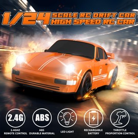 EversaleT RC Drift Car Remote Control Car 2.4GHz 1/24 4WD 15KM/H High Speed Racing Sport with LED Lights Drifting Tire Racing Sport Toy for Adults Boys Girls Kids Gift 2Pcs Rechargeable Batteries