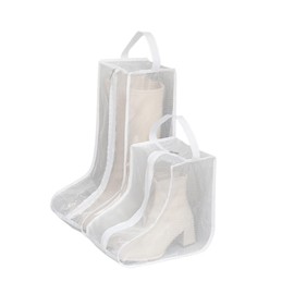 2 Set Boot Storage,Portable Short Boots and Tall Boots Storage or Protector Bag,Shoe Dust Bags,Shoe Sleeves for Travel,Clear Boots Cover,Shoes Packing Organizers for Men & Women Sneakers, White Edge