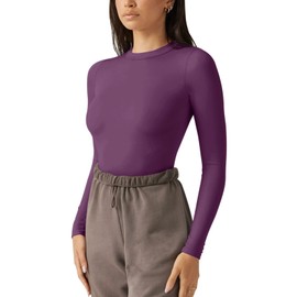 REORIA Women's Round Neck Double Lined Long Sleeve T-Shirts Bodysuits Tops Going Out Jumpsuit, Mauverot