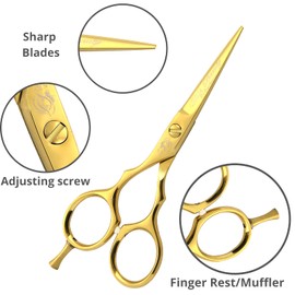 Wishbeauty Professional Sharp Left Hand Barber Scissors 5.5” Lefty Hair Cutting Scissors,Hairdresser Scissors Salon Haircut Scissors Hair Shears for Women Men (Gold 5.5" Lefty)