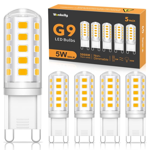 Wonkelly G9 LED Bulbs, Warm White, 5W, 500LM, 3000K, Replacement