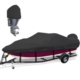 Mionovity Boat Covers 17-19ft,Waterproof Bass Boat Cover 17 18 19 foot,600D Canvas Heavy Duty Boat Cover 17 feet,Fits V-Hull Fishing Runabout Bowrider Boat,17'-19' Boat Cover with Outboard Motor Cover