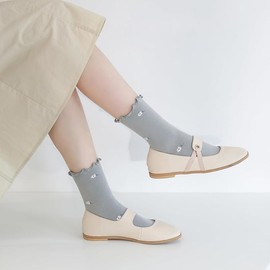 OFFTESTY Women's Crew Socks, Casual, Cotton, Cute, Fresh Socks, Set of 5, Grey, Maroon, Beige, Light Pink, Milk White