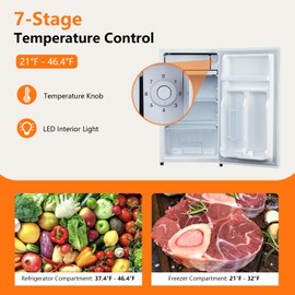 Euker Mini Fridge with Freezer - 3.2 Cu.Ft, Adjustable Thermostat, Doors, Compact Design, Perfect for Bedroom, Apartment, and Office Use White