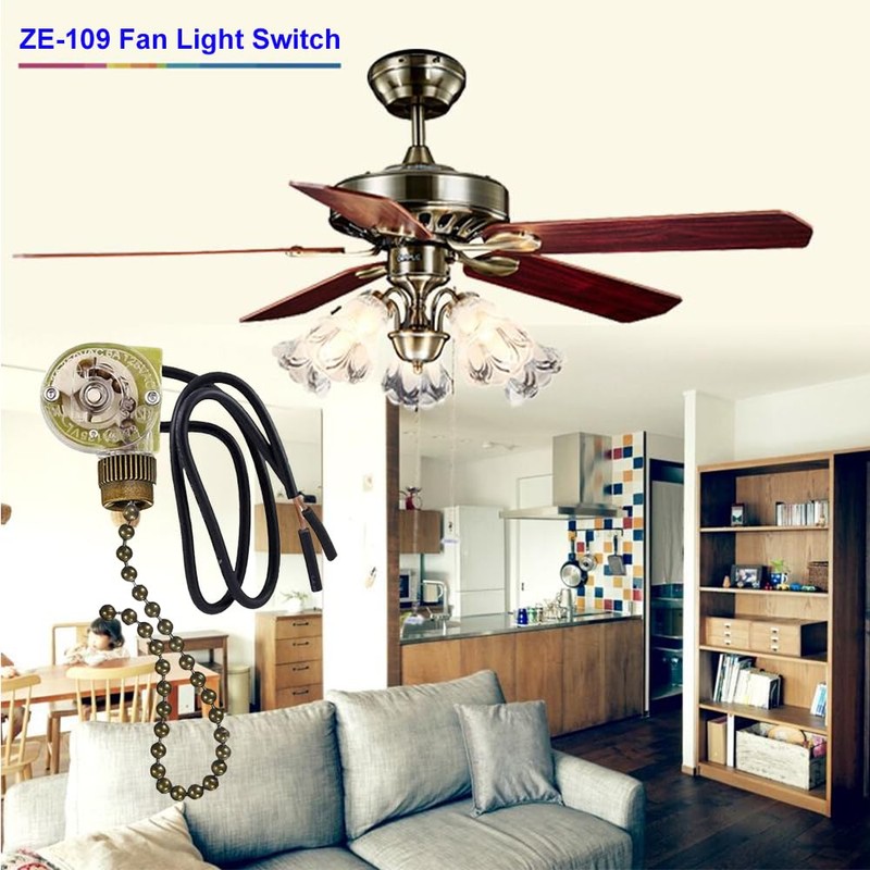 Ceiling Fan Light Switch Zing Ear ZE-109 Two-Wire with Pull