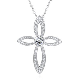 FANCIME Women's Necklace with Cross Christian Pendant Made of 925 Sterling Silver with Sparkling Zirconia, Jewellery for Women Children, Adjustable Chain Length: 40 + 5 cm, Sterling Silver, Cubic