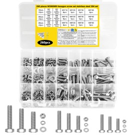 260 Pieces M5 M6 M8 Screws Set, Hex Screws Nuts Set with Spring Washers & Washers Sets, 304 Stainless Steel Threaded Screw Sets, Hex Machine Screws Assortment